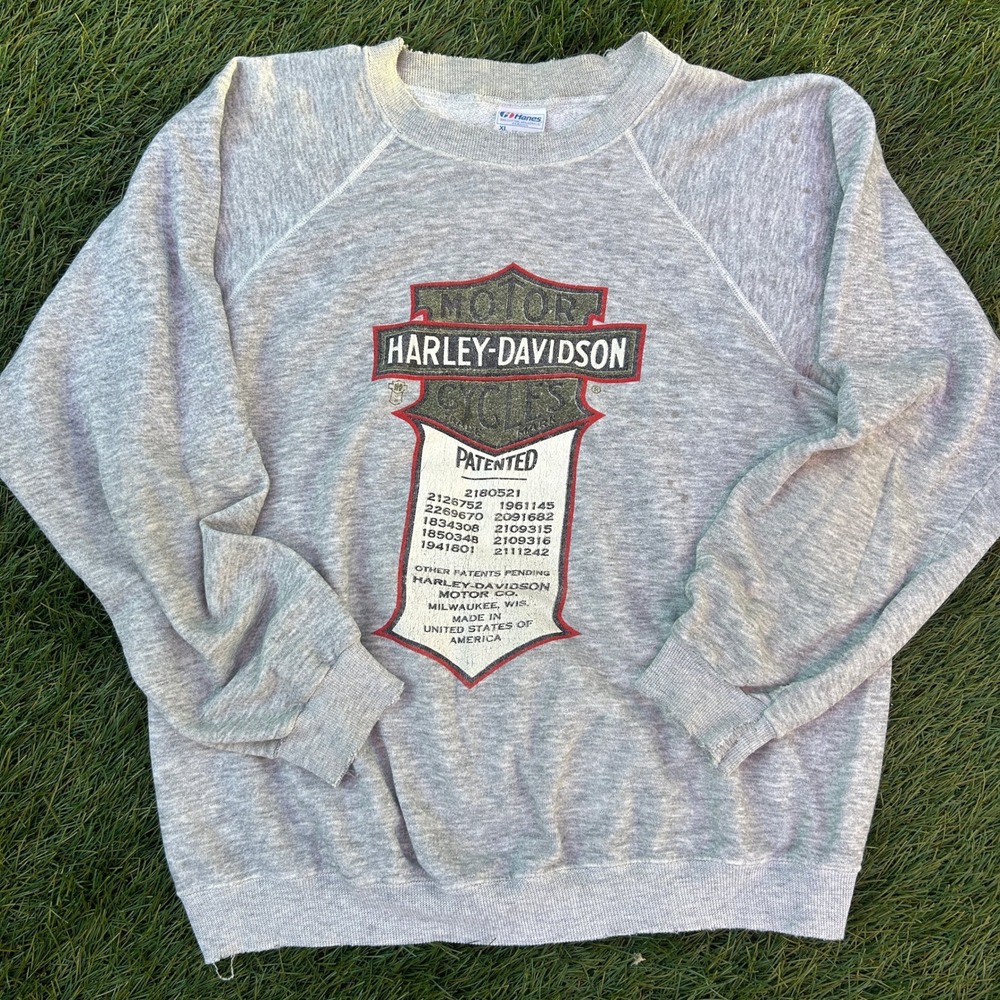 Vintage 80s Harley Davidson 3D Emblem Big Logo Sweatshirt XL Gray Denver